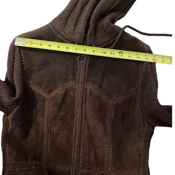 Vintage Suede patchwork knit belted boho jacket. Sz L - Picture 14 of 16